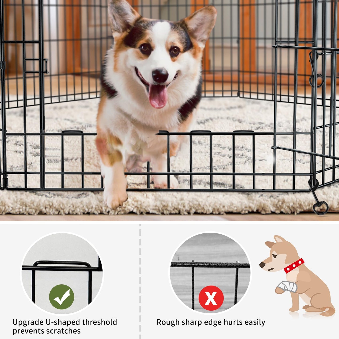PETIME Foldable Metal Dog Exercise Pen/Pet Puppy Playpen Kennels Yard Fence Indoor/Outdoor 8 Panel 24" W with Top Cover and Bottom Pad (Playpen+Bottom+Top Cover, 8 Panels 24" H)