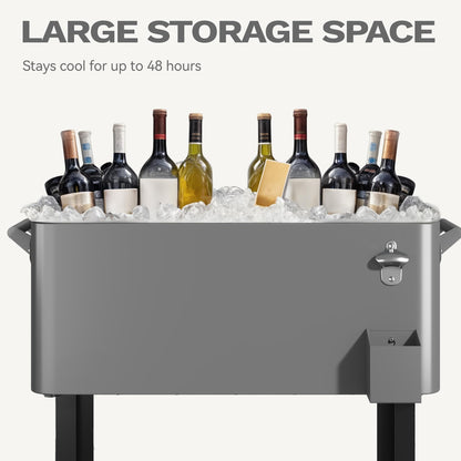DWVO Ice Chest with Wheels,80 Quart Rolling Cooler with Bottle Opener Drainage, Patio Cooler Cart, Rolling Ice Chest with Handle for Patio Pool Deck Party BBQ Cookouts(Grey)
