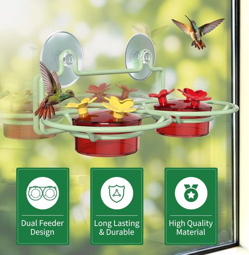 Dreamdrawer Hummingbird Feeder - Small Outdoor Feeder with Strong Suction Cup, Metal Base & 6 Ports