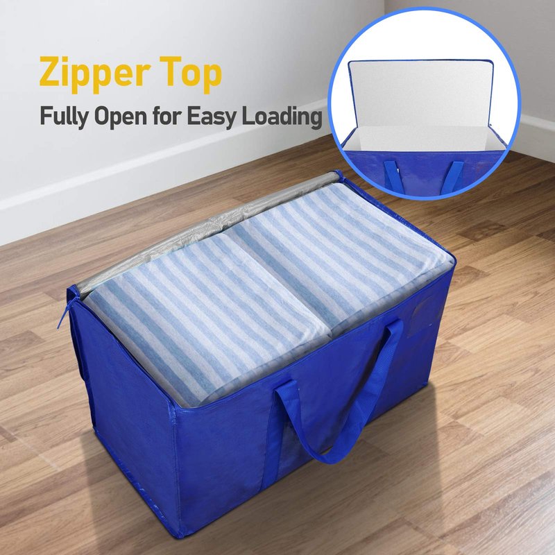 TICONN 4 Pack Extra Large Moving Bags Heavy Duty with Zippers & Carrying Handles, Durable Storage Bags Moving Boxes for Closet Organizers and Storage (4 Pack, Sky Blue)