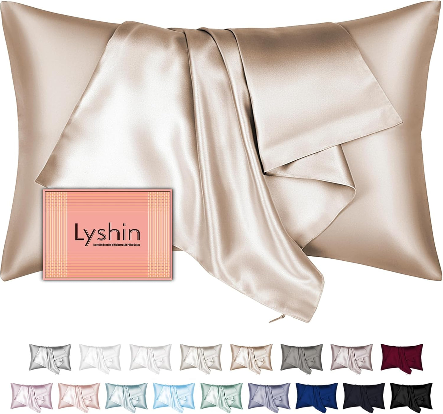 Skiennix Silk Pillowcase - King Size Mulberry Silk for Hair & Skin | Soft, Breathable Cooling Satin - Champagne