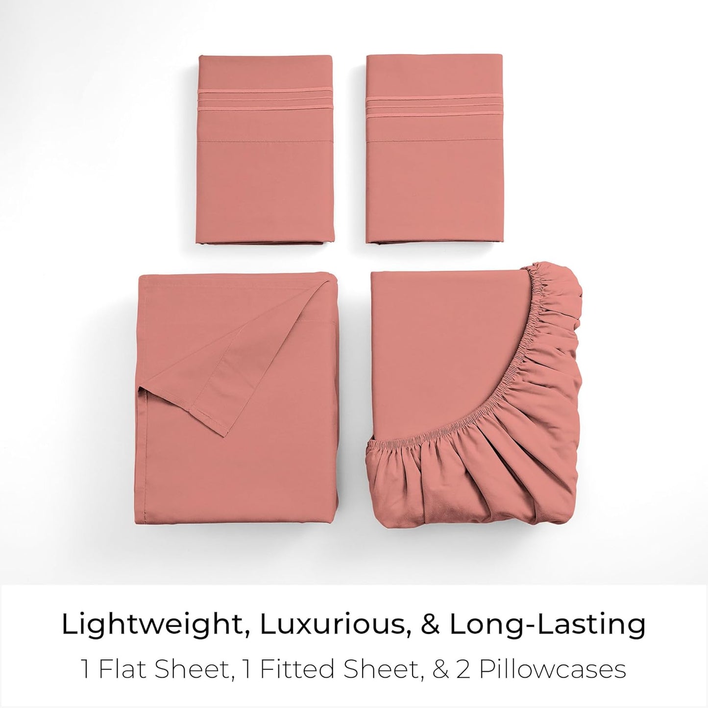 Mellanni Full Sheets Set - 4 PC Hotel Luxury Bedding | Extra Soft, Cooling, Wrinkle-Resistant (Coral)