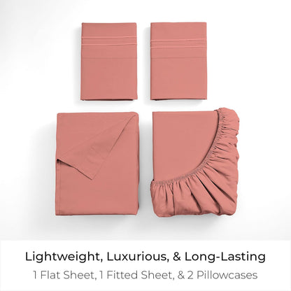 Mellanni Full Sheets Set - 4 PC Hotel Luxury Bedding | Extra Soft, Cooling, Wrinkle-Resistant (Coral)