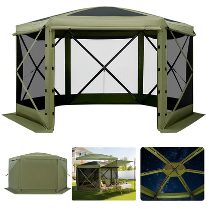 VEVOR Pop up Gazebo Screen Tent, 10 x 10 ft Large 6-Sided Camping Canopy Tent with Removable Top & Carry Bag, Quick-Set & Bite-Proof, Screen House Sun Shelter for 6-8 Persons Backyard Patio, Green
