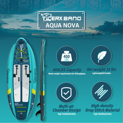 TIGERXBANG 11'x47''x8'' Inflatable Fishing Kayak, High-Performance Inflatable Kayak-Ideal for Water Fishing Activities, Equipped with Comfortable Seats and Camera Base Versatile Accessories