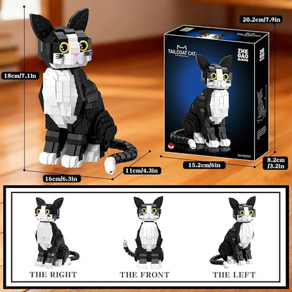 801PCS Tuxedo Cat Animal Mini Building Blocks Kit not Compatible with Lego Cats SizeIdeas DIY 3D Animals Craft Home Decor CollectionUnique Display Gift Toy for 6+ Kids and Adults