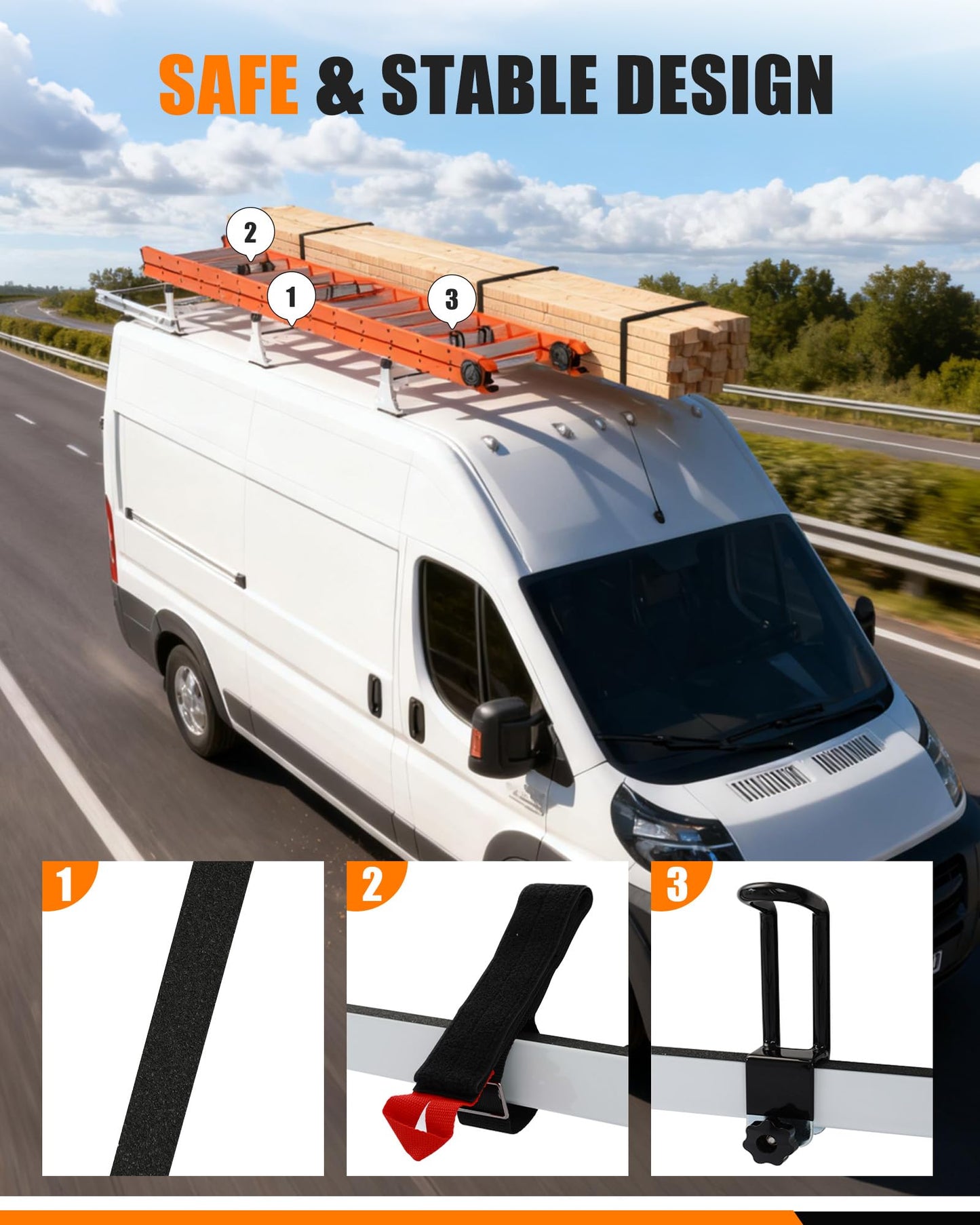 MELIPRON Van Roof Ladder Rack with Rear Roller Fits for 2013-2026 RAM ProMaster, Steel Cargo Van Rack with Anti-Rust Coating, Ideal for Transporting Ladders, Pipes