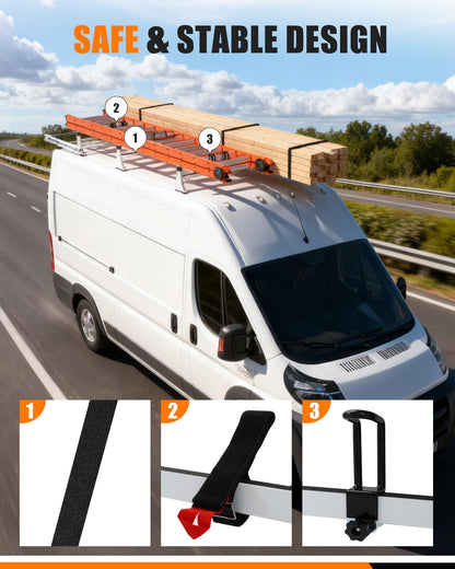 MELIPRON Van Roof Ladder Rack with Rear Roller Fits for 2013-2026 RAM ProMaster, Steel Cargo Van Rack with Anti-Rust Coating, Ideal for Transporting Ladders, Pipes
