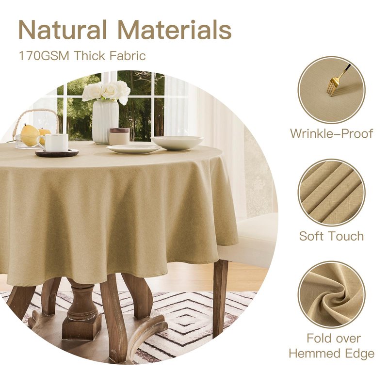 Veblandy Tablecloth Linen Textured Waterproof & Stain Resistant Table Cloth Wrinkle Free Decorative Fabric Farmhouse Table Cover for Dining/Party/Buffet/Wedding, 60 x 60 Inch, Coffee
