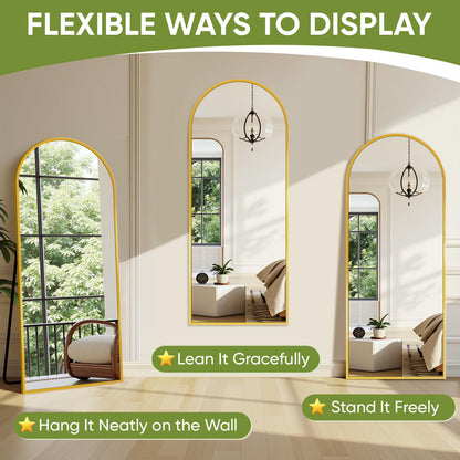 Coomily Full-Length Floor Mirror with Stand, 71"x28" Arched Style Full Body Standing Mirror for Bedroom, Living Room, Gym, Dorm - Shatter-Resistant & Easy Assembly, Gold