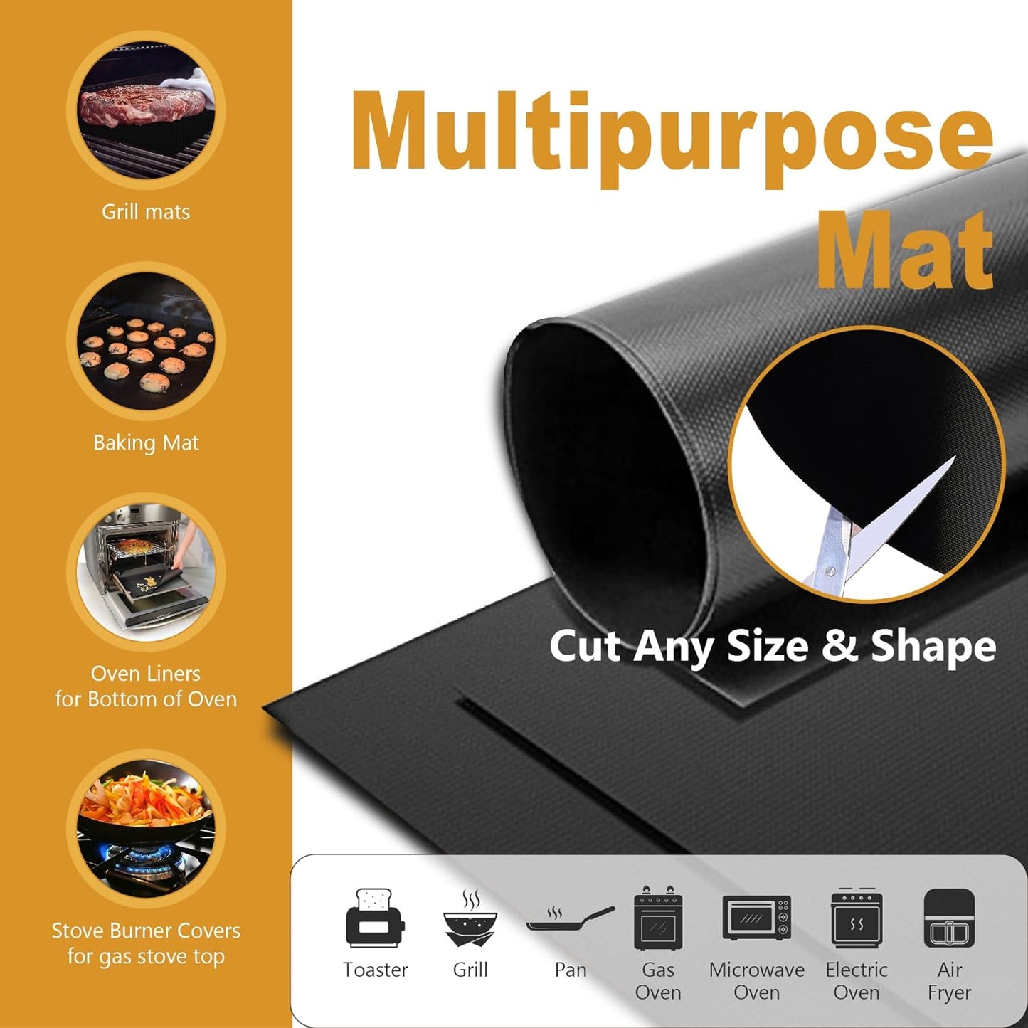 Skiennix Non-Stick Oven Liners - Heavy Duty Teflon Baking Mats for Electric & Gas Ovens | Large Size