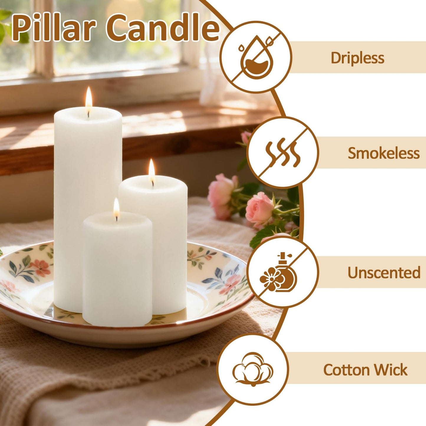 CHICERA 12-Pack White Pillar Candles Bulk Set - 2x3, 2x4, 2x6 Inch Unscented Dripless Pillar Candles for Weddings, Home Decor & Centerpieces - Clean Burning Smokeless Decorative Candles