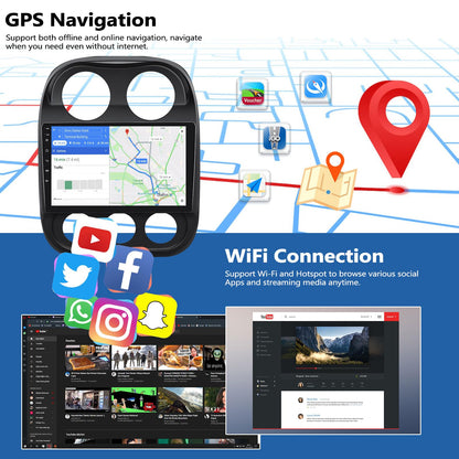 2G+64G Android 13 Car Stereo Radio for Jeep Compass Patriot 2010-2016 with Wireless CarPlay Android Auto, 10.1” Touchscreen Car Radio with Bluetooth, GPS Navigation, WiFi, FM, HD Backup Camera