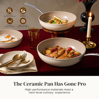 Redchef Nonstick Ceramic Frying Pan - Stay Cool Handle, PFOA & PFAS Free | 8" Beige Induction Skillet