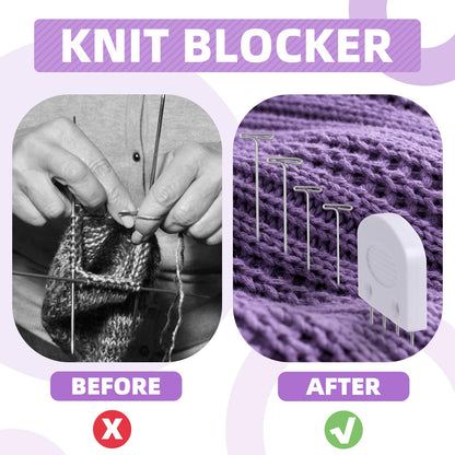 130 Pcs Knit Blockers Kits, Blocking Knit Combs Pins Set for Knitting, Knitting Tools Knitter Crochet, with Flexible Tape Measure Ruler, Silver T-Pins for Sewing Lace or Needlework Projects Device