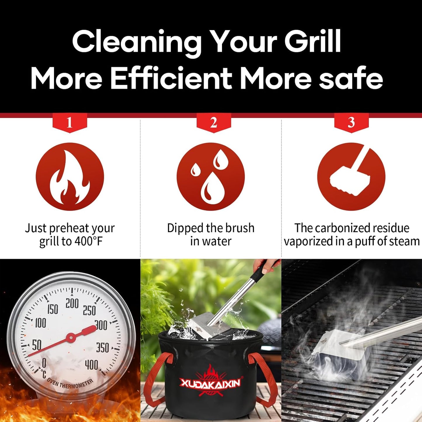 XUDAKAIXIN Grill Brush - Ultra Safe & Efficient Bristle-Free Steam Cleaner for BBQ | Replaceable Scraper Head