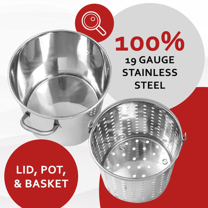 CONCORD 42 QT Stainless Steel Stock Pot w/Basket. Heavy Kettle. Cookware for Boiling (42)