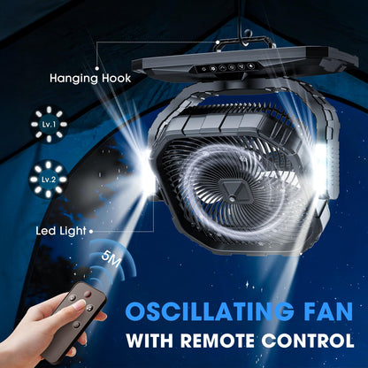 Ausic 5 Gal 12" Portable Misting Fan for Outside Patios, 30000mAh Outdoor Rechargeable Battery Oscillating Fan with Remote, Cooling Dugout Water Fan with Caster/LED Light/Timer, Camping Essential