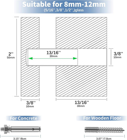 LukLoy 10 Pack Marine Grade SS316 Solid 1.32lb Heavy Duty Glass Railing Standoff for Balcony Stair Balustrade Bracket, 2" Glass Stair Railing Standoff Matte Black