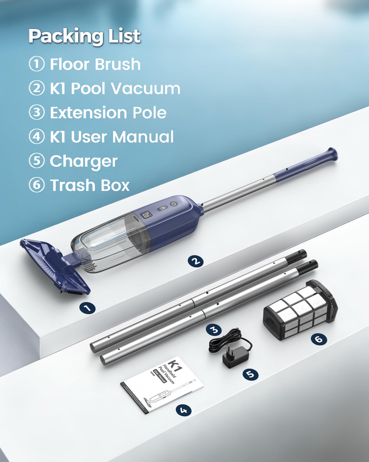 2026 Upgrade Cordless Handheld Pool Vacuum,Pool Vacuum for Above & Inground Pool,Rechargeable Pool Cleaner with Extention Pole,Up to 70-Min Runtime,Ideal for Leaves,Debris,Spas,Hot Tubs,Blue