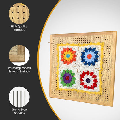 Crafts By KFRod - Top Quality Blocking Board for Crocheting, Christmas Gift, 13 X 13 Inches with Grids Specially Designed Wood Crochet Blocking Board + Including 20 Stainless Steel Pins