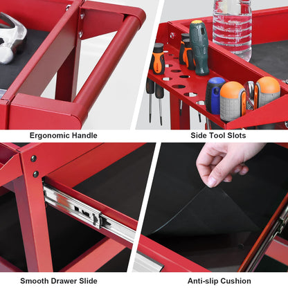 GSTANDARD APTB311R Torin Rolling Tool Cart with Drawer: 3 Layer Tool Oragnizer with Foam Pad and Heavy Duty Utility Cart with Four Swivel Casters, Red