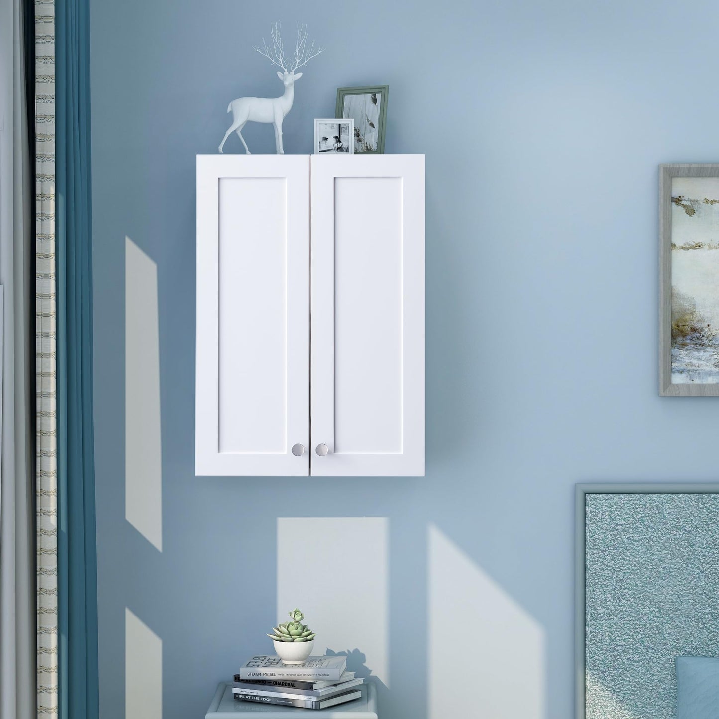 VANIRROR White Wall Mount Cabinet, MDF Over the Toilet Storage Cabinet with Adjustable Shelves, Space Saver 2 Door Medicine Cabinet for Bathroom Laundry Kitchen, 19x 27in, No Paint Odor