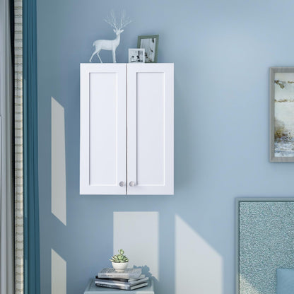 VANIRROR White Wall Mount Cabinet, MDF Over the Toilet Storage Cabinet with Adjustable Shelves, Space Saver 2 Door Medicine Cabinet for Bathroom Laundry Kitchen, 19x 27in, No Paint Odor