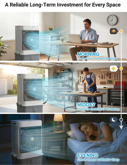 Portable Air Conditioners, Swamp Cooler Evaporative Air Cooler Portable AC Unit for Room, Windowless Cooling Fan That Blow Cold Air with 10GAL Detachable Tank for House Patio Garage Restaurant Outdoor