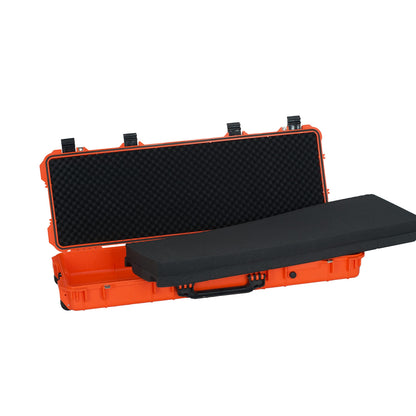 MEIJIA Portable Rolling Waterproof All Weather Hard Rifle Case,Gun Case with Wheels,Soft Handle Grip,Customizable Fit Foam Inserted (Orange, 44.37"x15.98"x6.1")
