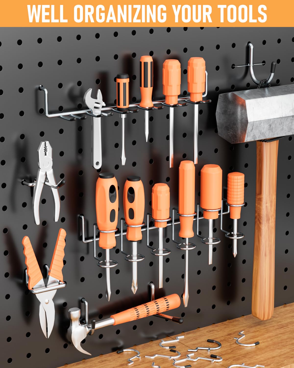 INCLY 1/4" Pegboard Hooks Set for Hanging Tools, 206PCS Heavy Duty Peg Hook Hanger & Holder Only Fit 1/4 Inch Pegboard for Craft Assortment Garage Organizer Bins Attachment Peg Board Accessories