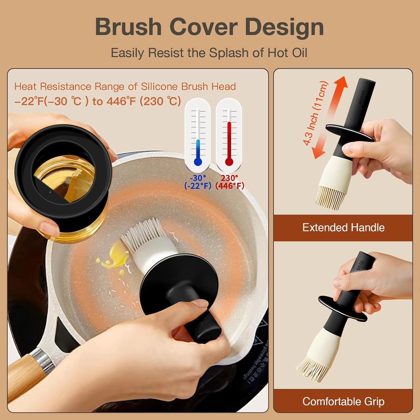 YARRAMATE Oil Dispenser with Brush - 300ml Glass Bottle for Kitchen | Heat Resistant Basting Brush - Black