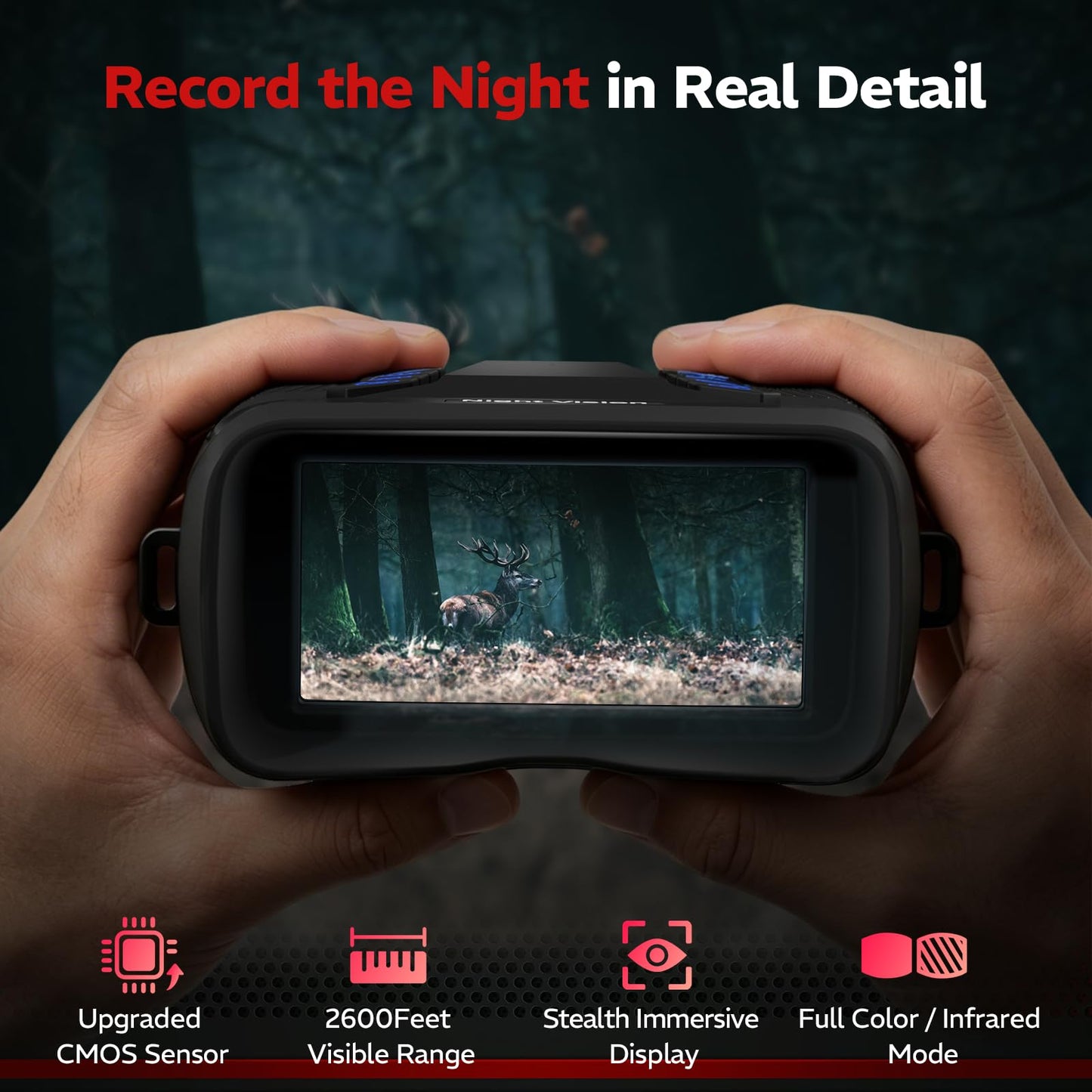 VisioGear Night Vision Binoculars - Eagle Pro 4K Night Vision Goggles for Adults with Upgraded CMOS Sensor, 2600FT Range, 850nm IR Illuminator, 5000mAh Battery, 32GB SD Card, Stealth Black