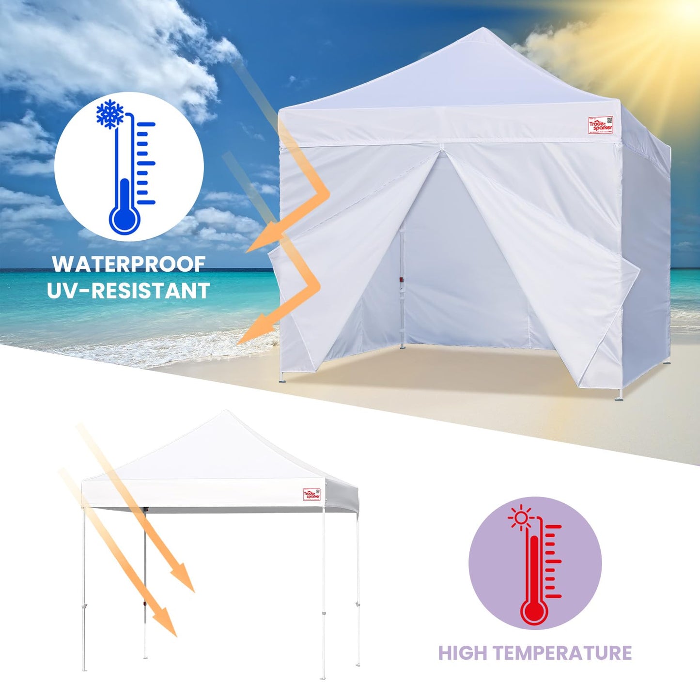 Tradesparker 10x20 Pop up Canopy Sidewall Kit Only, 3 Sidewalls & 1 Doorwall Removable Zipper End Fit for Commercial Instant Tent Canopies,NOT Excluding Top and Frame,Red
