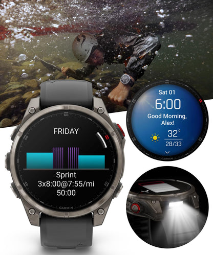 Garmin Fenix 7 Pro - Sapphire Solar Edition: Titanium 47 mm Smartwatch| Up to 22 Days Battery Life, Multisport & Outdoor High-Performance Multi-Band GPS Watch w/Flashlights Gift Bundle, 47mm Gray DLC
