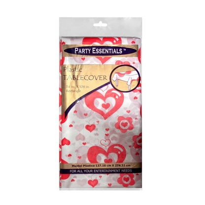 Party Essentials 54108 Rectangular Heavy Duty Plastic Tablecover, 108" Length x 54" Width, Valentine Print (Case of 24)