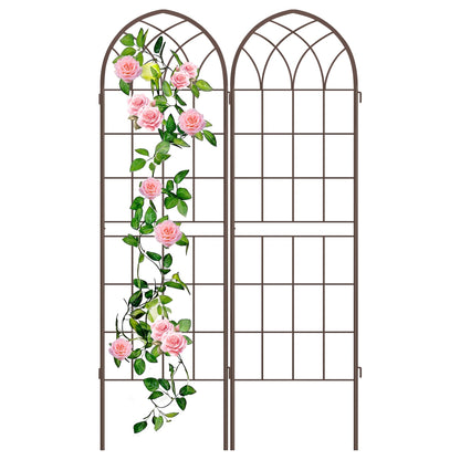 LZRS 2 Pack Rustic Iron Arch Decoration Garden Trellis with Metal Coating – Perfect for Supporting Climbing Plants Outdoor, Roses, Vines, Flowers, and Vegetables, Brown