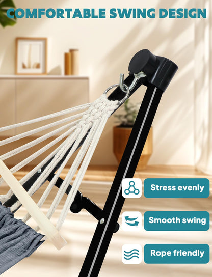 Anyoo 2 in 1 Hammock and Swinging Chair with Collapsible Steel Stand & Carrying Case,Portable & Adjustable,Easy Set Up for Outdoor,Indoor,Porch Swing,Patio,Garden,Camping Trip