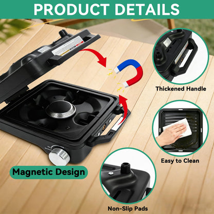 2 Burner Camping Stove 24000 BTU, Portable Propane Camp Stove Set with Frying Pan and Pot, Wind Shield, Griddle, Adjustable Dual Gas Stoves Camping Cooking Kit For RV, Tailgating, Survival, Black