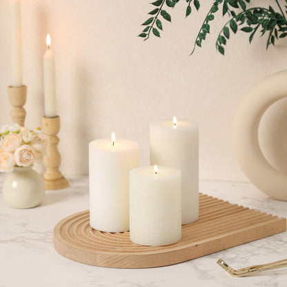 White Pillar Candles Set of 3 - Hand-Poured Unscented Candles,Smokeless Dripless Candles for Dinner Table and Home, Set of 3 in Different Sizes (3"x4", 3"x5", 3"x6")