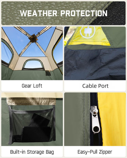 FanttikOutdoor Zeta C8 Pro Camping Tent 8 Person Instant Cabin Tent Setup in 60 Seconds with Rainfly & Windproof Portable with Carry Bag for Family Camping & Hiking, Upgraded Ventilation, Green