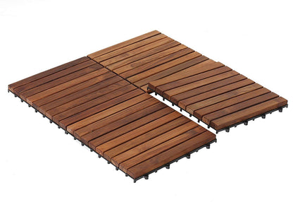 Bare Decor EZ-Floor Interlocking Teak Wood Flooring Tiles and End Pins (Set of 10 Tiles + 8 End Pins)