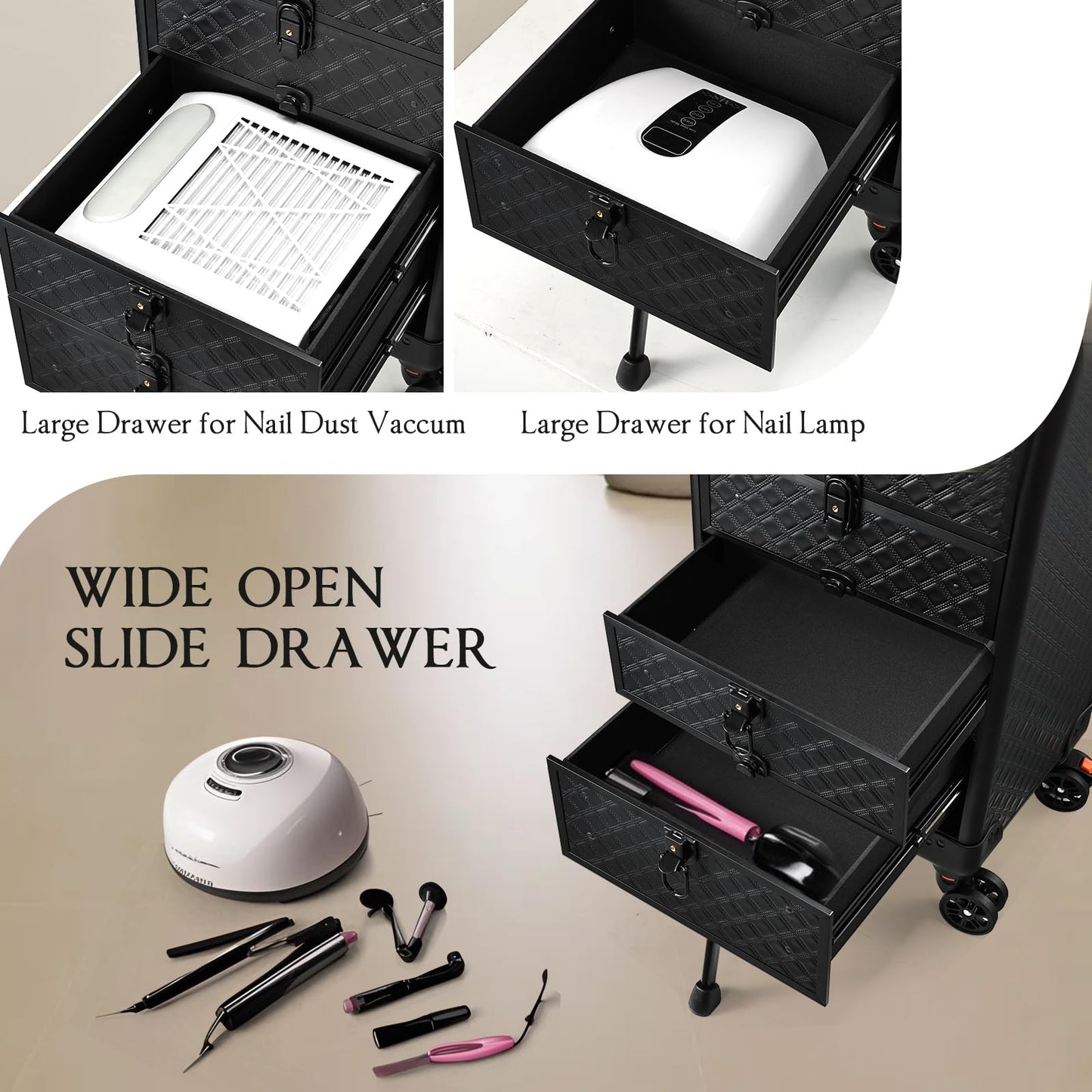Yueieoun Nail Salon Cart with 4 Drawers,Rolling Makeup Train Case for Beauty,Cosmetology Case on Wheels,Trolley Cart,Lockable Organizer Travel Case for Manicure/Face Painting/Hairstylist/Tattoo Artist