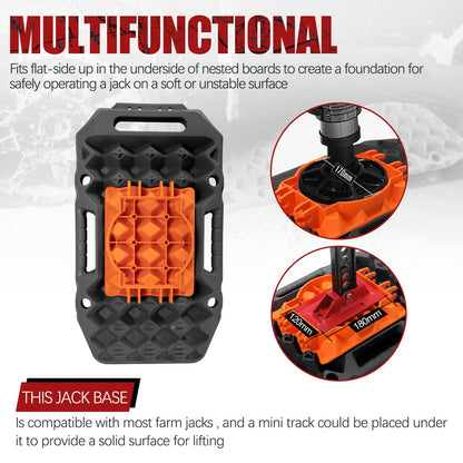 BUNKER INDUST Offroad Traction Boards with Jack Base (Gen 8) Black + Heavy Duty Tow Strap Recovery Kit
