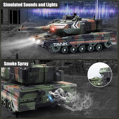 RC Tank that Shoots for Kids - 2.4Ghz Remote Control Army Tank Toys with Auto Demo Sound Light Smoke - 13 Channel Military Vehicles Model Gift for Adults Boys Age 6-8 9-12 Army Green