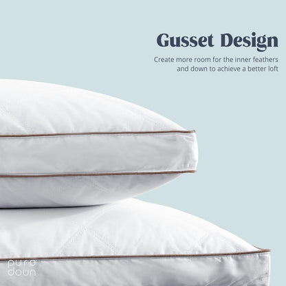 Puredown® Goose Feather & Down Sleeping Pillows - Gusseted Hotel Collection, Standard/Queen, Set of 2