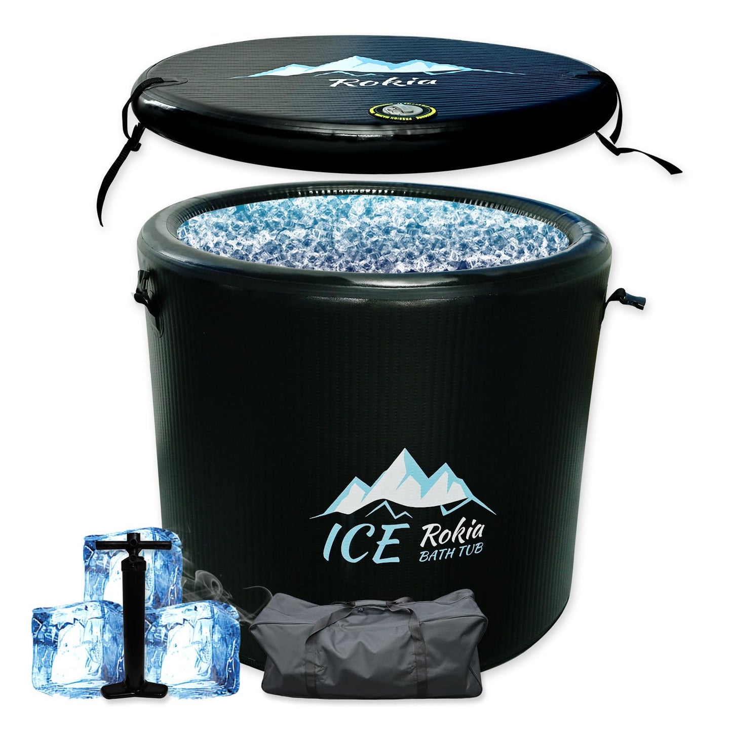 Rokia R XL 150-Gallon Inflatable Ice Bath Tub for Athletes – Water Chiller Compatible Cold Plunge Tub with 6-Layer Durable Design, Insulated Lid – Portable Recovery Tub for Indoor/Outdoor Use