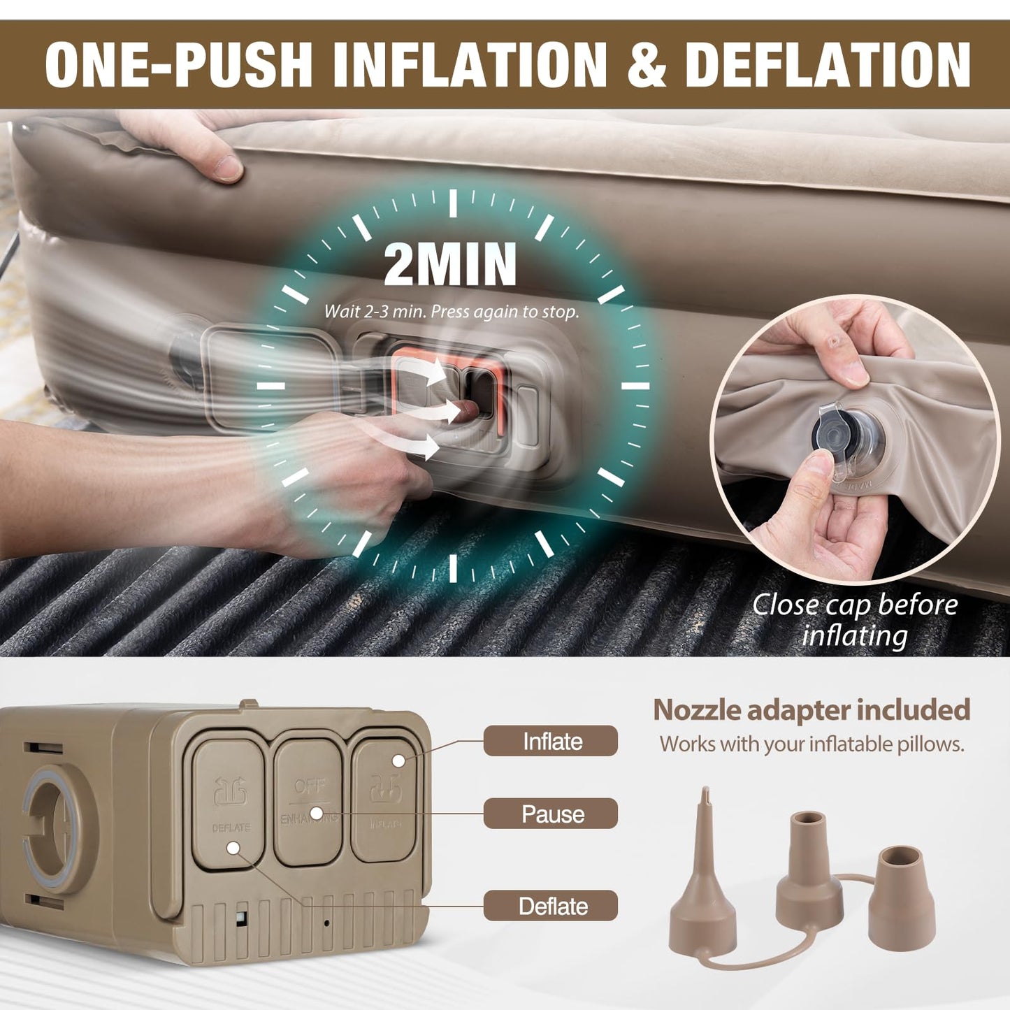 MIRUNNY Truck Bed Air Mattress for 5.5-6.7Ft,Pickup Airbed with Wireless Rechargeable Pump,Inflatable Air Mattress for Travel,Outdoor & Road Trips,Fits F-150 / Ram/Silverado Full-Size Trucks