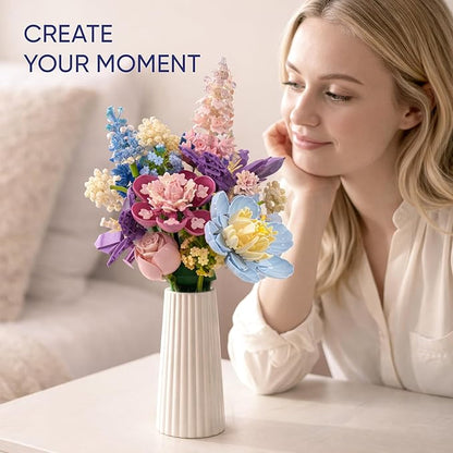 Flower Building Set 880 PCS Building Sets for Adults Botanical Flower Kit Building Block Set Flower Bouquet DIY Gift No Vase Included
