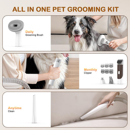 Ozumek Dog Grooming Vacuum, Dog Grooming Kit with Pet Clipper Nail Grinder, 6 Pet Grooming Tools（Mahogany）